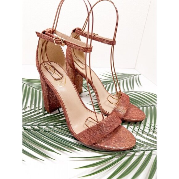 Sam Edelman Women's Rust Pink Yaro Block Wrapped Heel Ankle Strap Sandal Sz 9.5